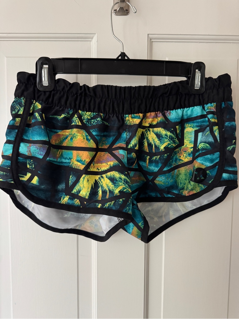 Hurley Black Teal Yellow Palm-Print surf swim Shorts